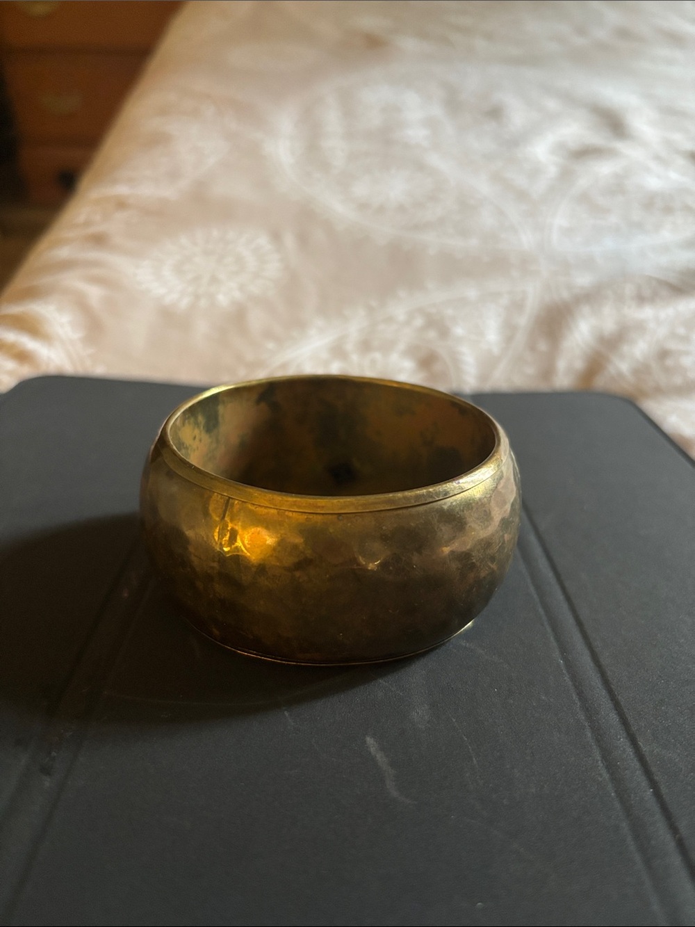 Brass Hammered Bangle Bracelet - Gold Tone